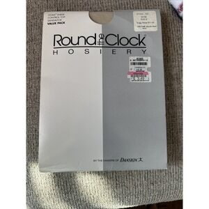 Vtg Round The Clock Control Top Lycra Sheer Bone Sz B Style 122 Pantyhose 2 Pair